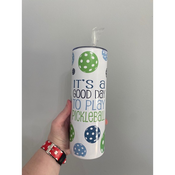 Other - Tumbler Cup Unisex OS White Pickleball Graphic Insulated Skinny Travel Mug Straw